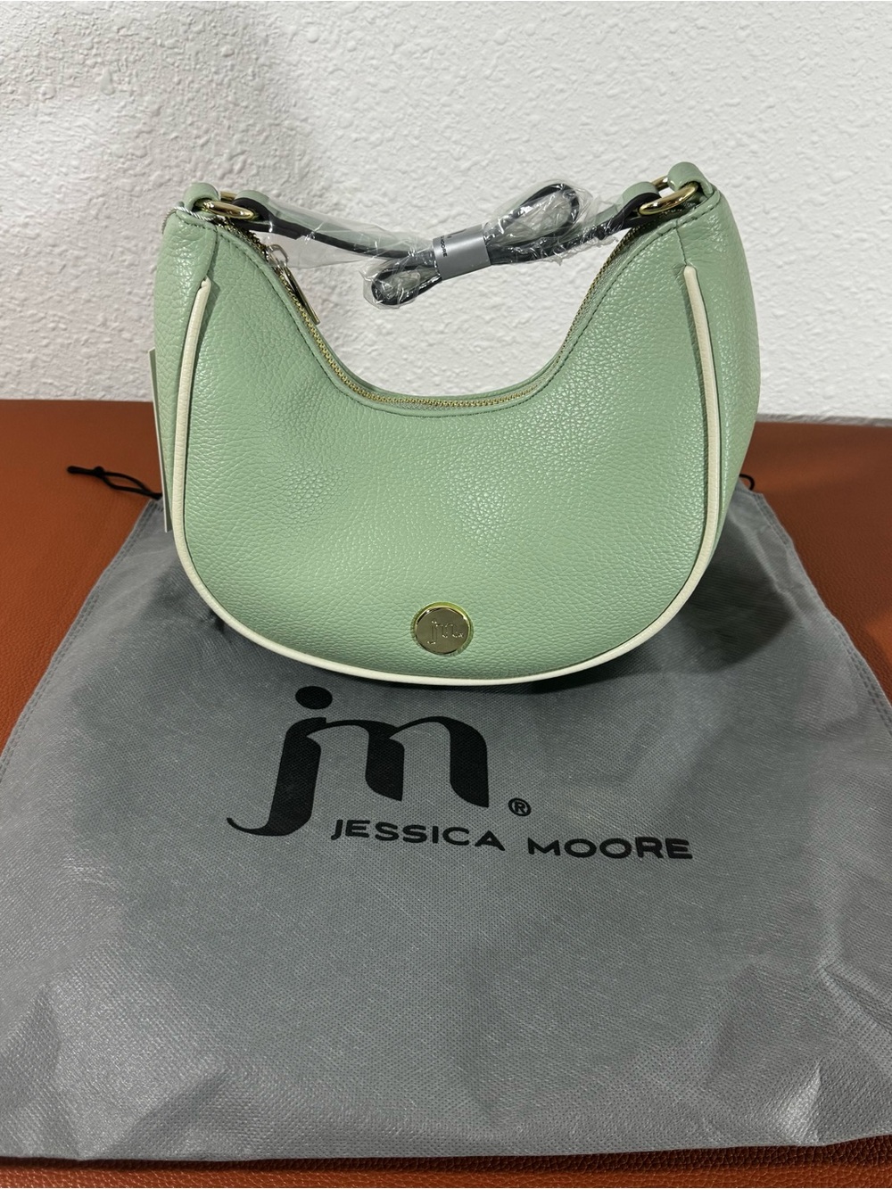 Jessica Moore Mint Pebbled Shoulder Bag with Cream Trim NWT